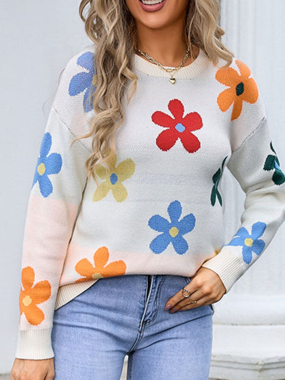 Angel Wings Flower Round Neck Long Sleeve Sweater | Trending Chic NZ