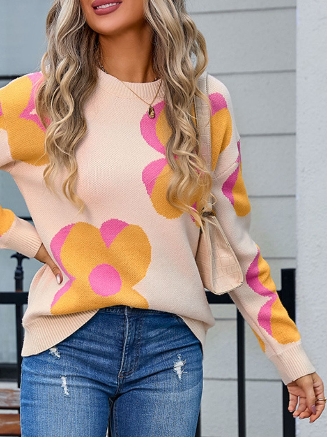 Angel Wings Flower Round Neck Long Sleeve Sweater | Trending Chic NZ