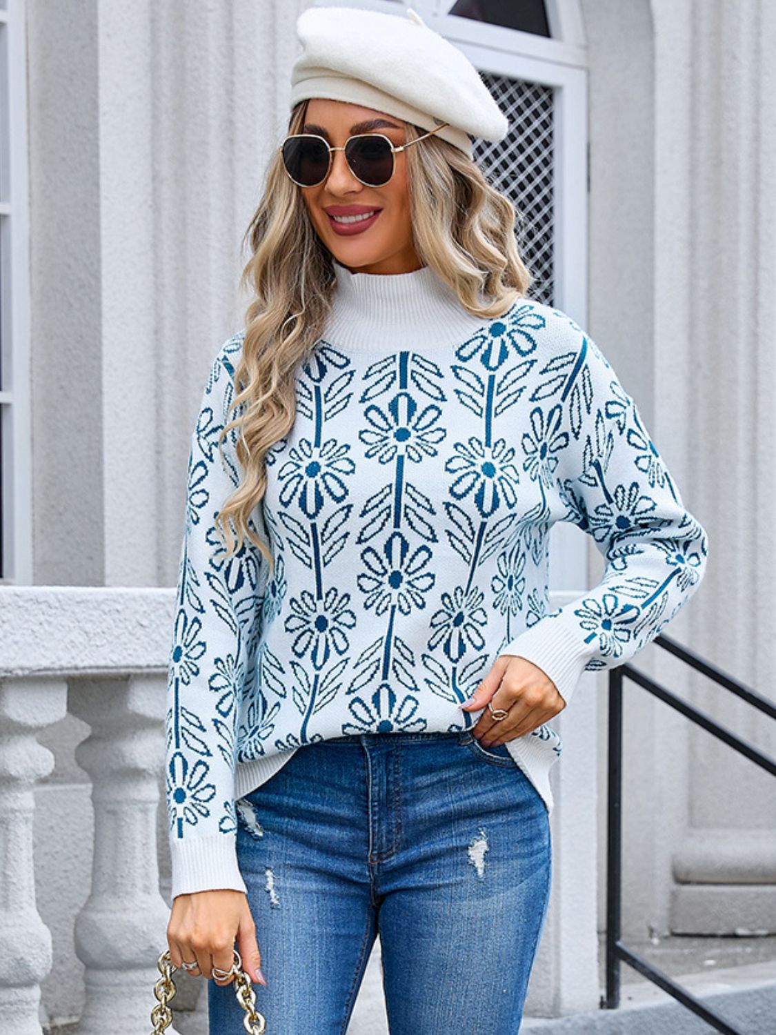 Angel Wings Flower Turtleneck Long Sleeve Sweater | Trending Chic NZ