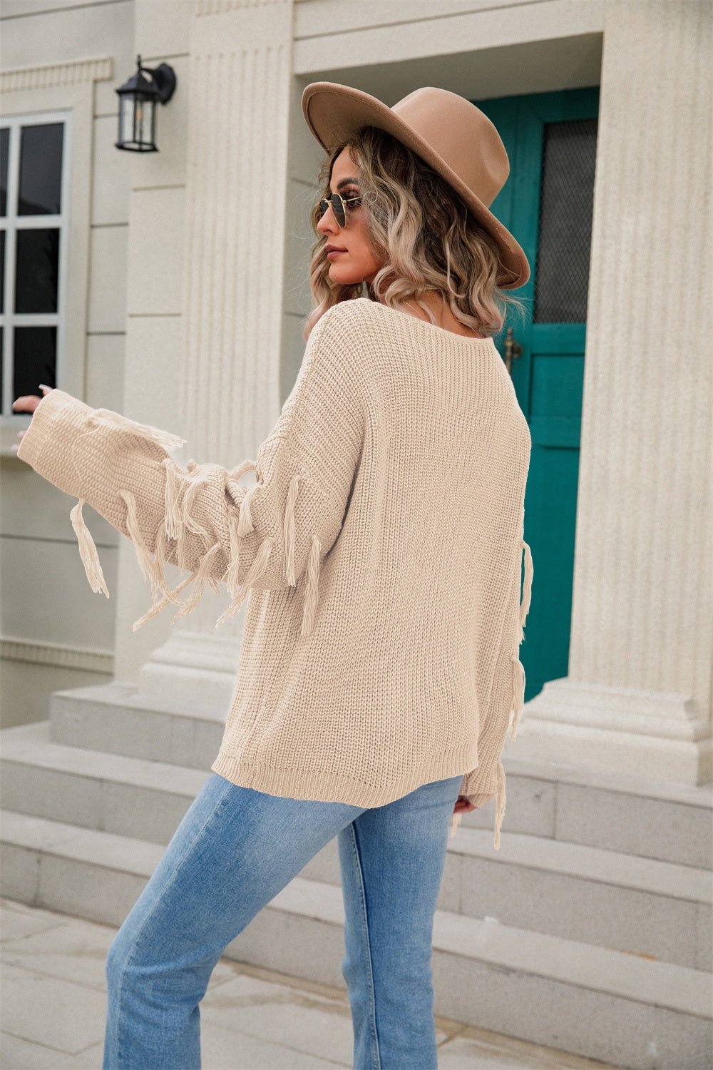 Angel Wings Fringe Round Neck Dropped Shoulder Sweater | Trending Chic NZ