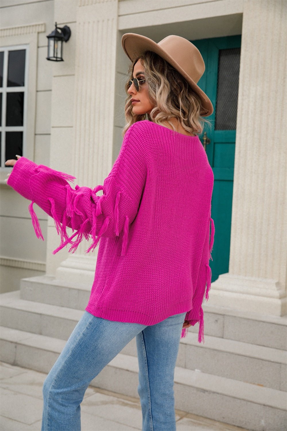 Angel Wings Fringe Round Neck Dropped Shoulder Sweater | Trending Chic NZ