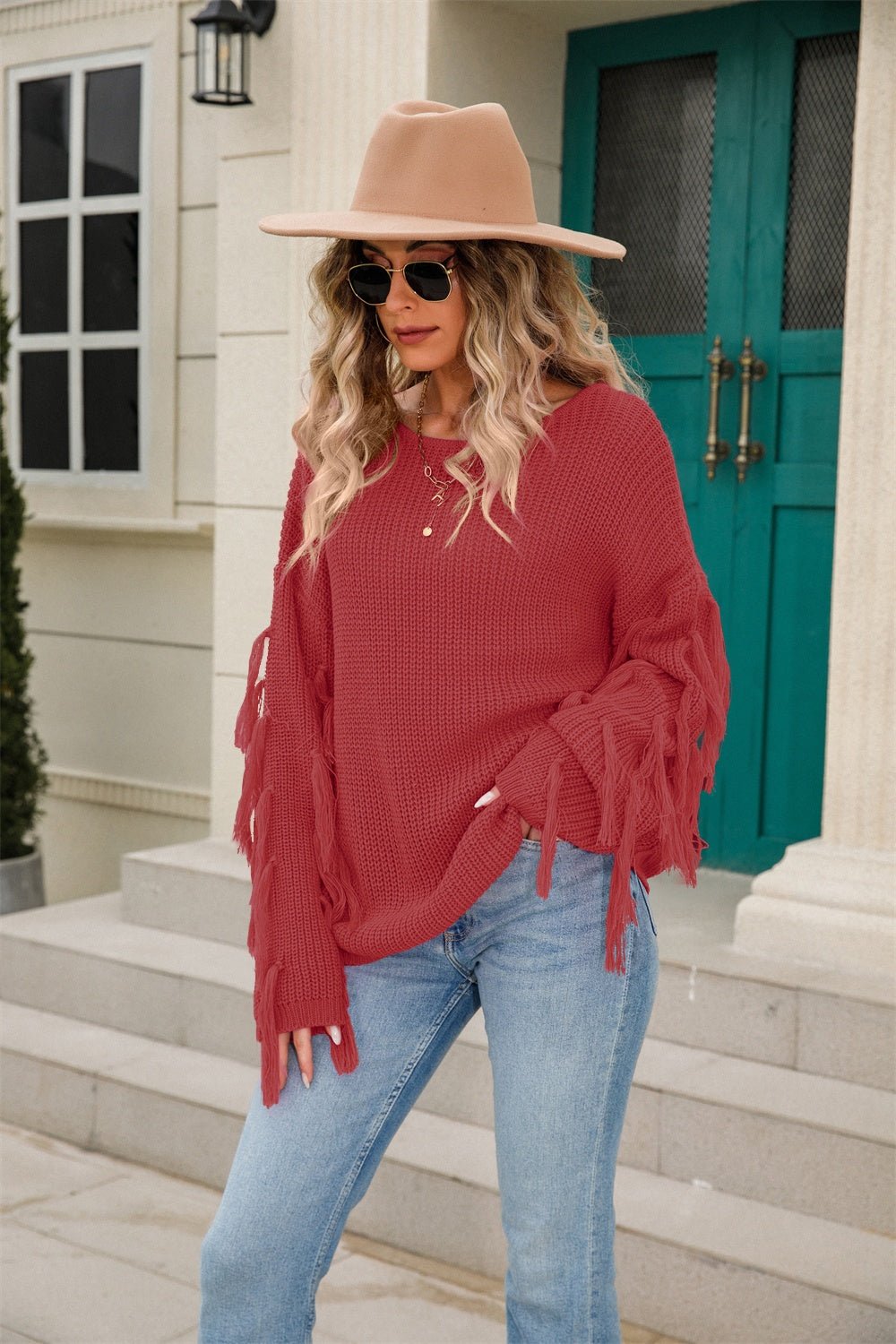 Angel Wings Fringe Round Neck Dropped Shoulder Sweater | Trending Chic NZ