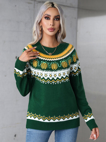 Angel Wings Geometric Round Neck Long Sleeve Sweater | Trending Chic NZ