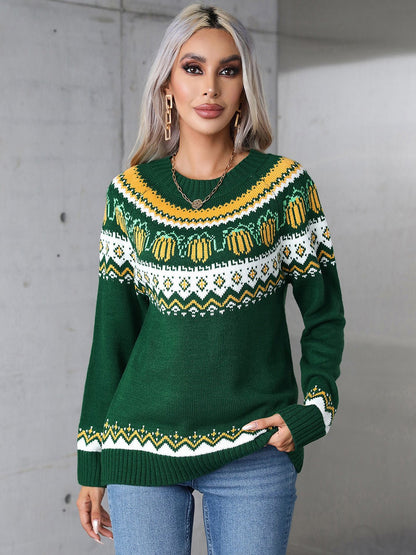 Angel Wings Geometric Round Neck Long Sleeve Sweater | Trending Chic NZ