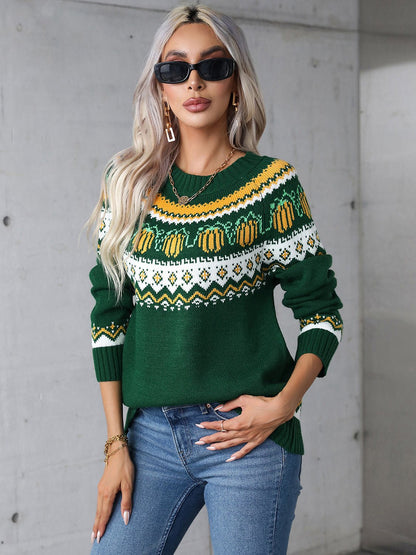 Angel Wings Geometric Round Neck Long Sleeve Sweater | Trending Chic NZ