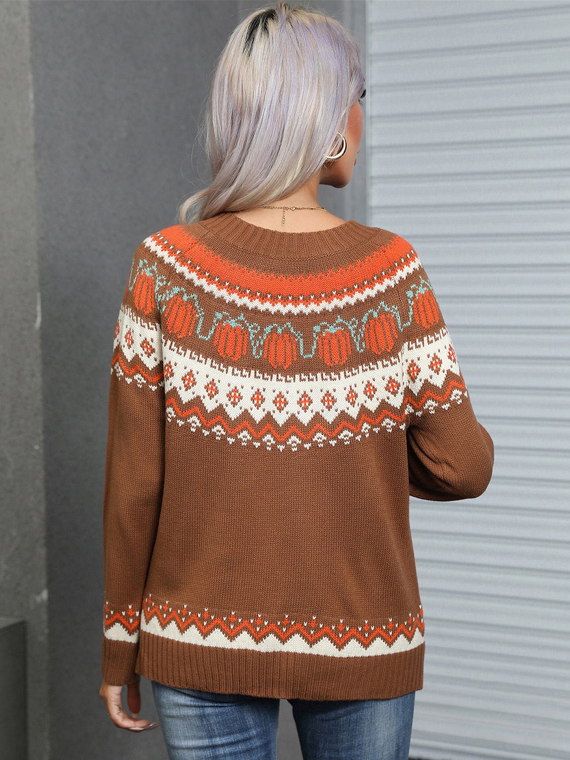 Angel Wings Geometric Round Neck Long Sleeve Sweater | Trending Chic NZ