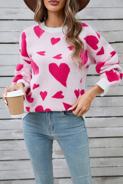 Angel Wings Heart Contrast Round Neck Long Sleeve Sweater | Trending Chic NZ