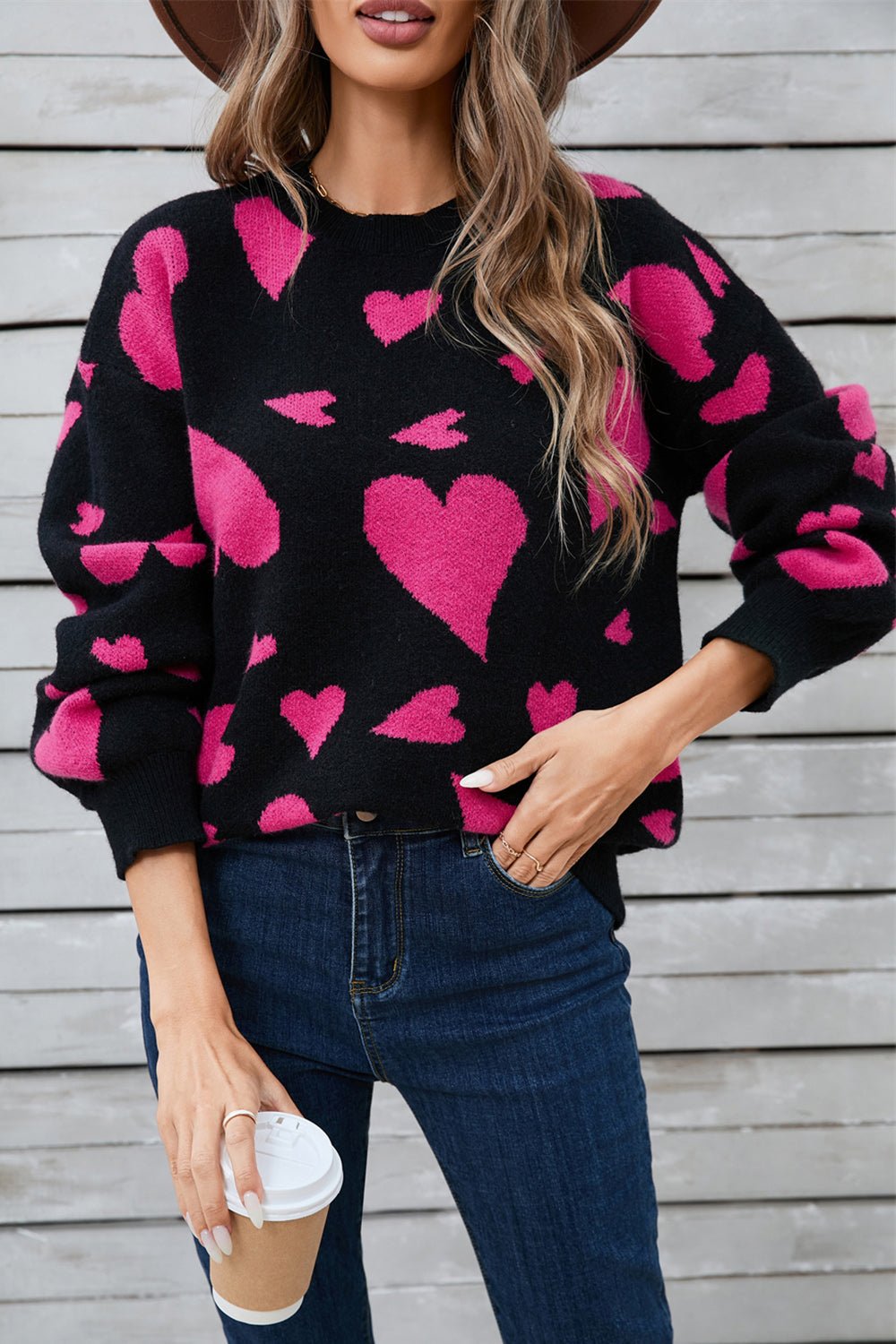 Angel Wings Heart Contrast Round Neck Long Sleeve Sweater | Trending Chic NZ