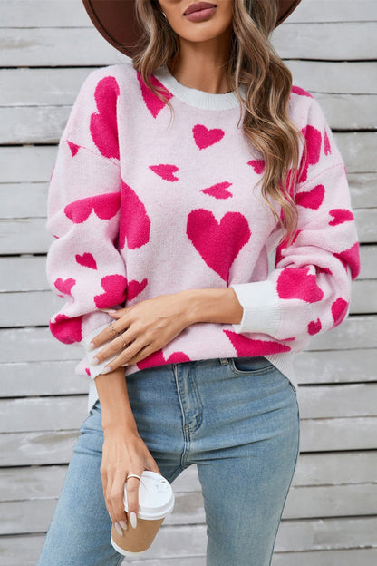 Angel Wings Heart Contrast Round Neck Long Sleeve Sweater | Trending Chic NZ