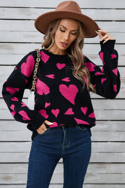 Angel Wings Heart Contrast Round Neck Long Sleeve Sweater | Trending Chic NZ