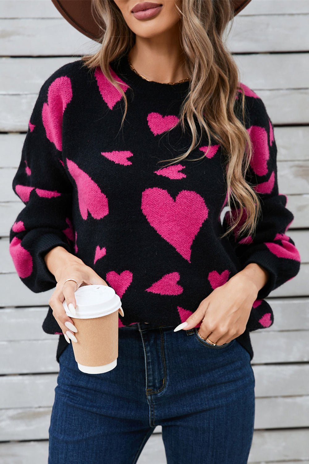 Angel Wings Heart Contrast Round Neck Long Sleeve Sweater | Trending Chic NZ