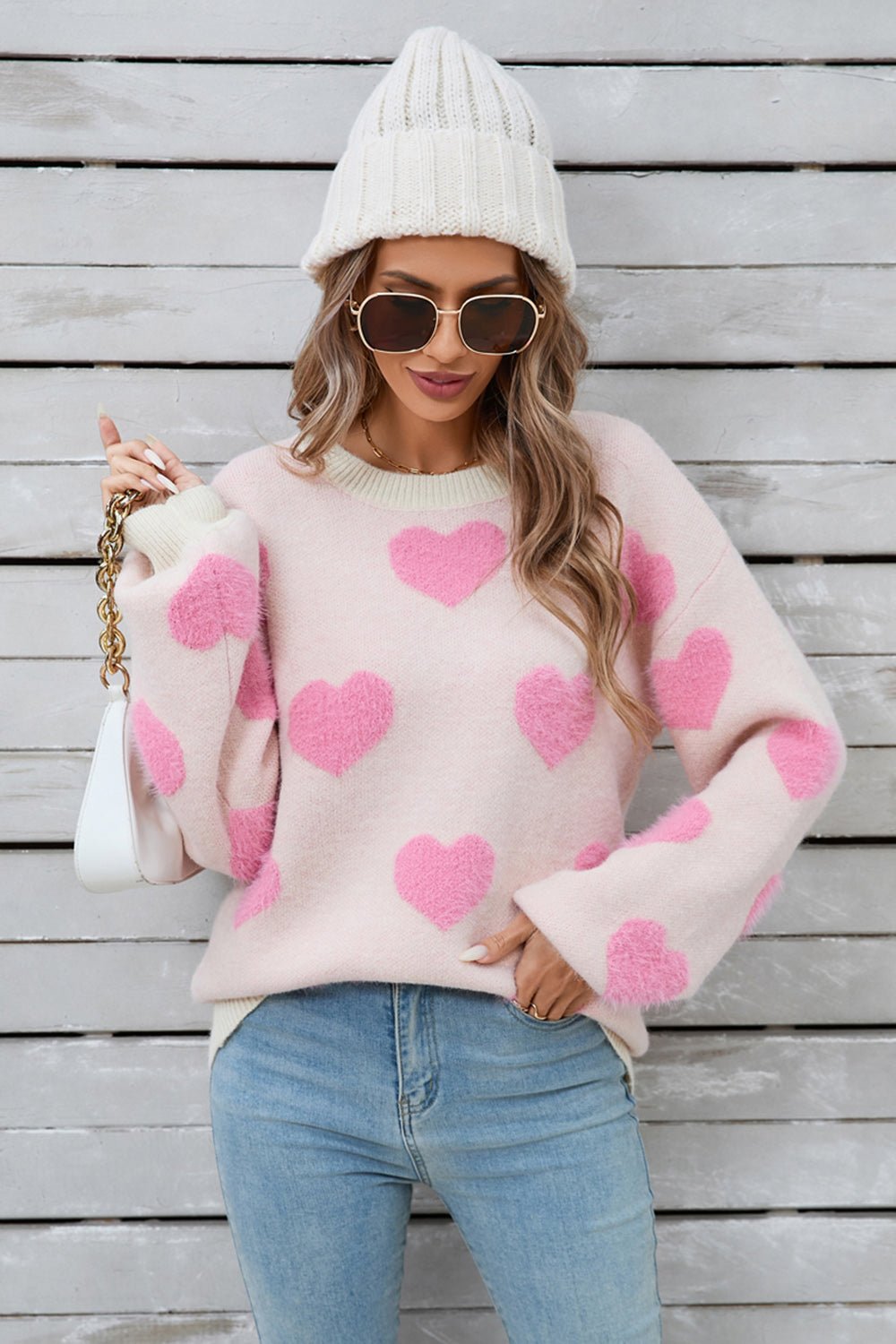 Angel Wings Heart Dropped Shoulder Long Sleeve Sweater | Trending Chic NZ