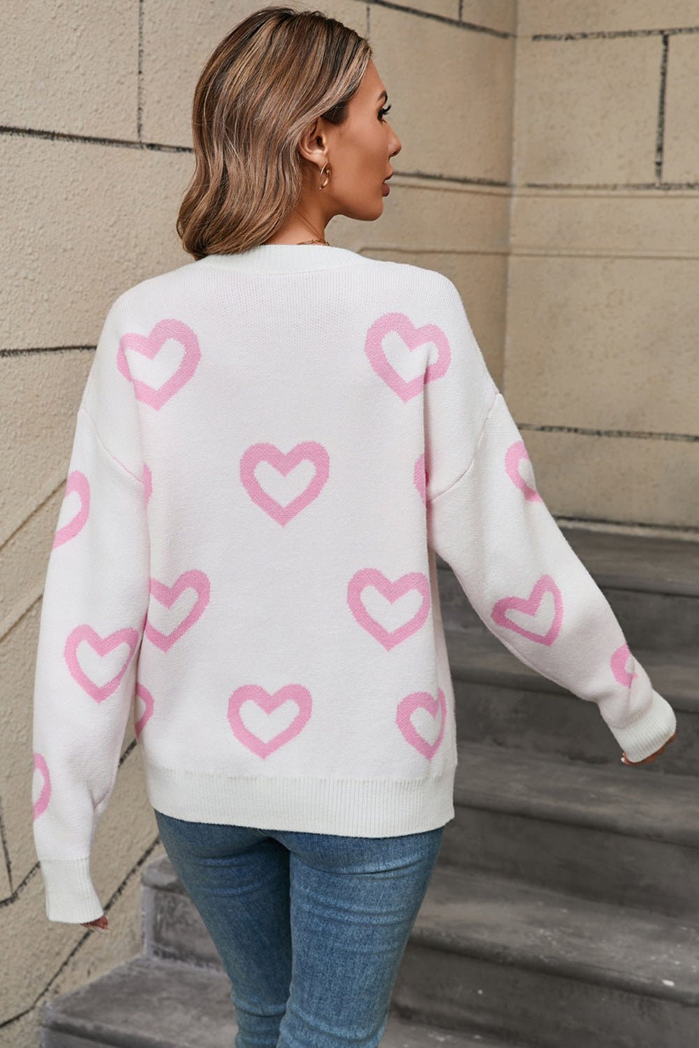 Angel Wings Heart Round Neck Dropped Shoulder Long Sleeve Sweater | Trending Chic NZ