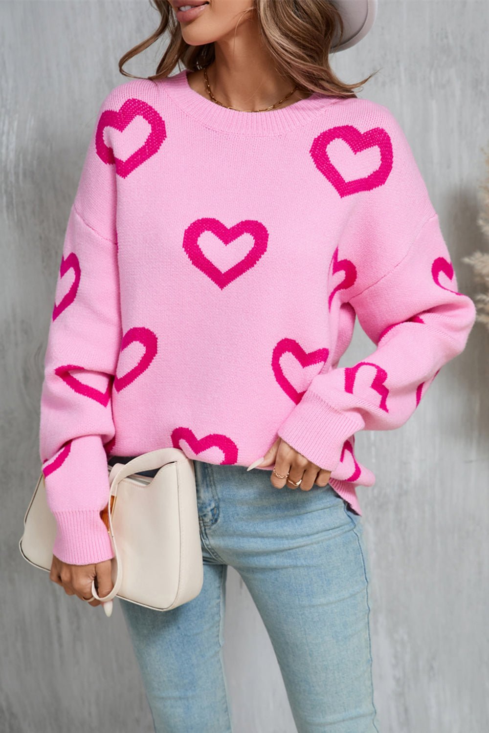 Angel Wings Heart Round Neck Dropped Shoulder Long Sleeve Sweater | Trending Chic NZ