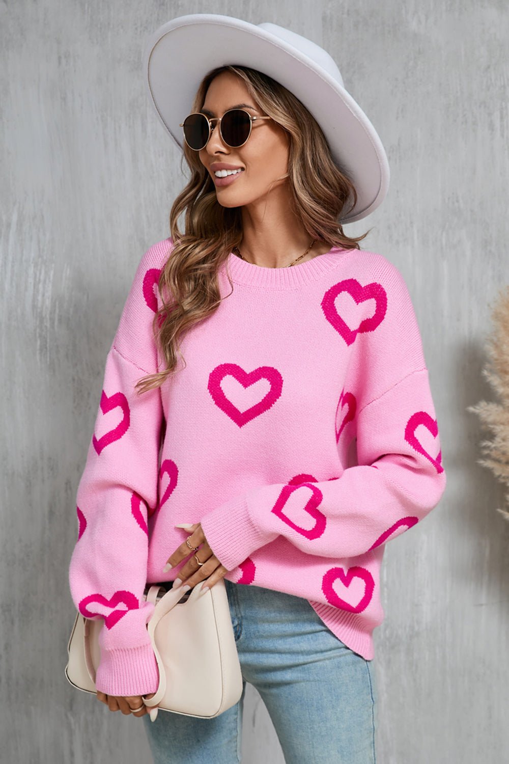 Angel Wings Heart Round Neck Dropped Shoulder Long Sleeve Sweater | Trending Chic NZ