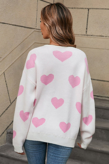 Angel Wings Heart Round Neck Dropped Shoulder Sweater | Trending Chic NZ