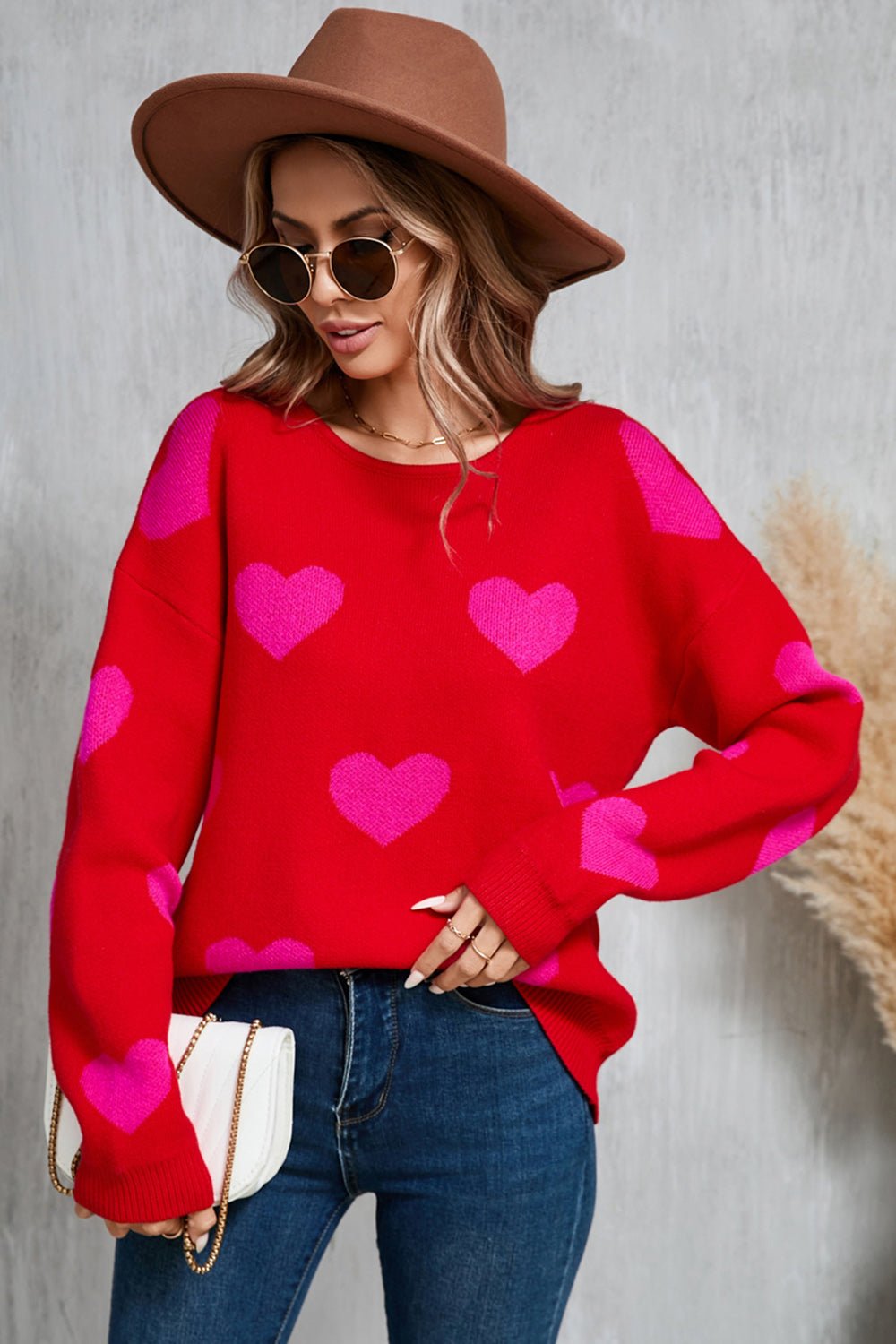 Angel Wings Heart Round Neck Dropped Shoulder Sweater | Trending Chic NZ