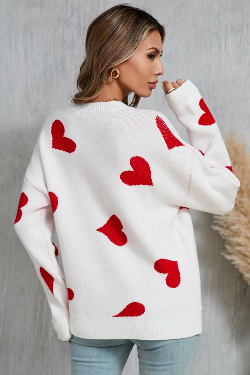 Angel Wings Heart Round Neck Dropped Shoulder Sweater | Trending Chic NZ