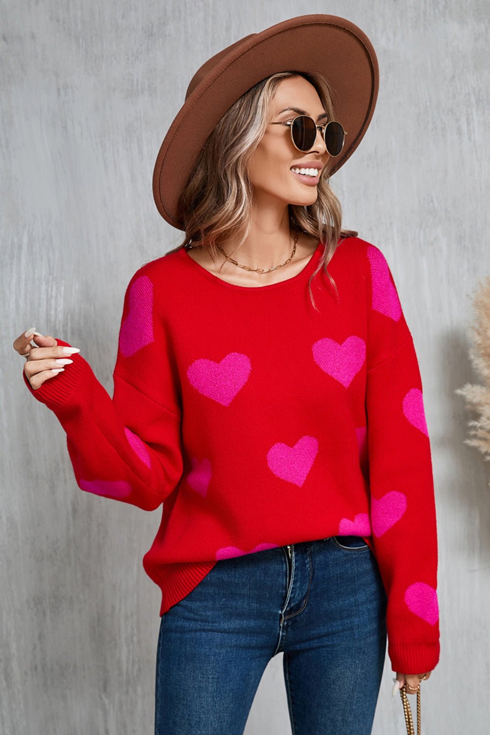 Angel Wings Heart Round Neck Dropped Shoulder Sweater | Trending Chic NZ