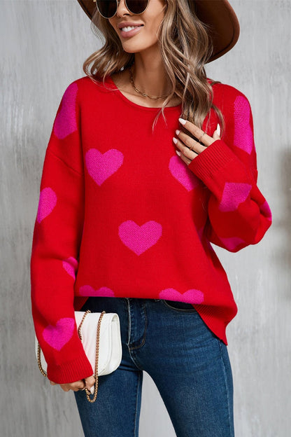 Angel Wings Heart Round Neck Dropped Shoulder Sweater | Trending Chic NZ