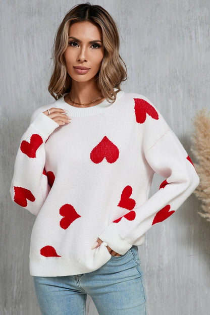 Angel Wings Heart Round Neck Dropped Shoulder Sweater | Trending Chic NZ