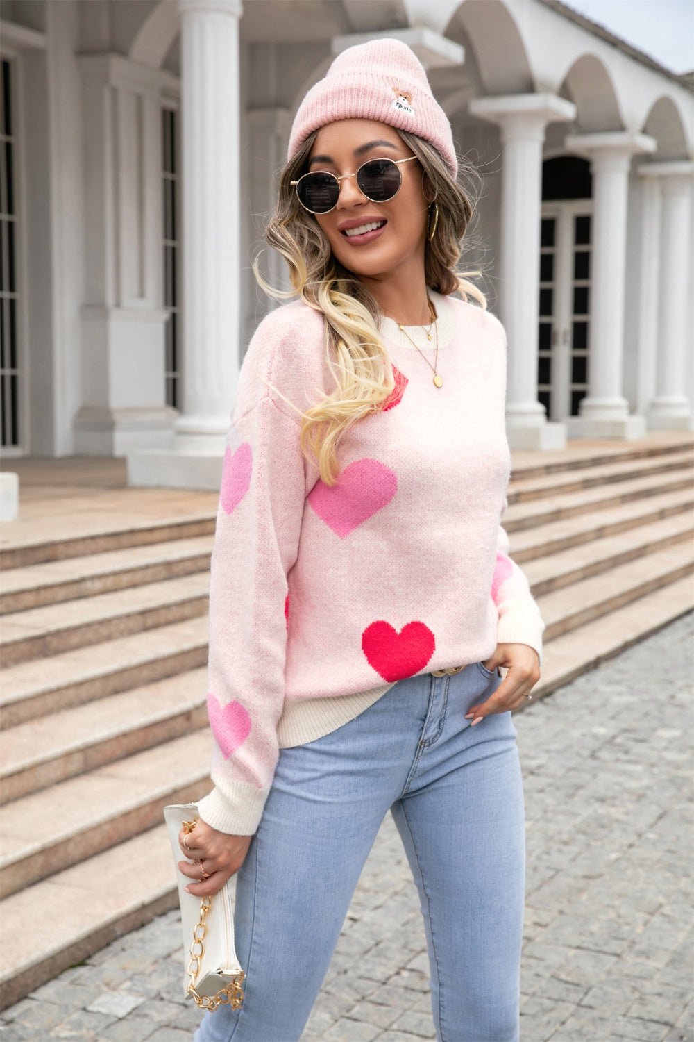 Angel Wings Heart Round Neck Droppped Shoulder Sweater | Trending Chic NZ