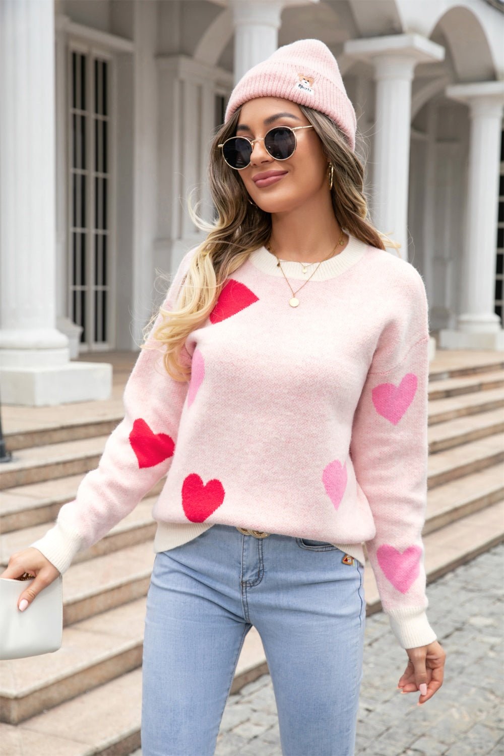 Angel Wings Heart Round Neck Droppped Shoulder Sweater | Trending Chic NZ