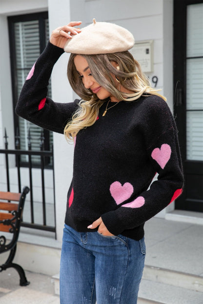 Angel Wings Heart Round Neck Droppped Shoulder Sweater | Trending Chic NZ