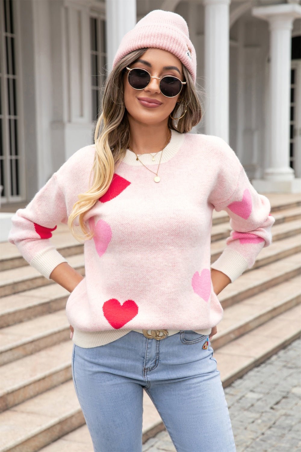 Angel Wings Heart Round Neck Droppped Shoulder Sweater | Trending Chic NZ