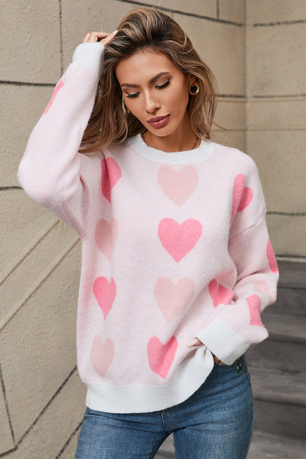 Angel Wings Heart Round Neck Long Sleeve Sweater | Trending Chic NZ