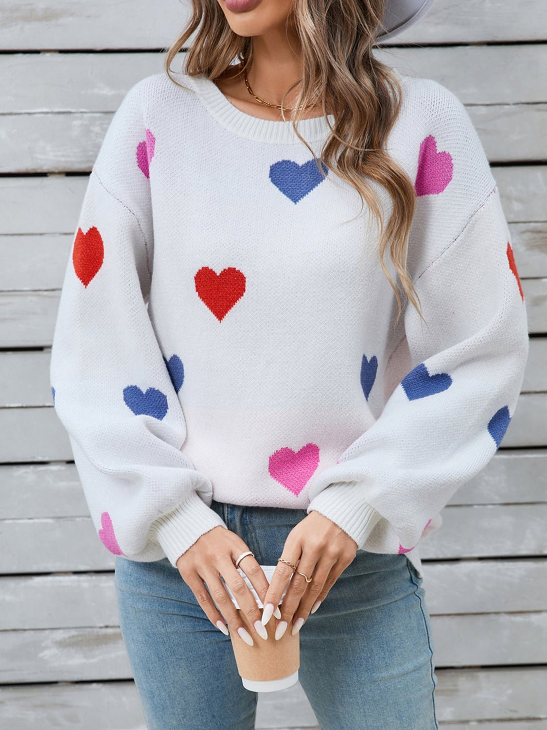 Angel Wings Heart Round Neck Long Sleeve Sweater | Trending Chic NZ