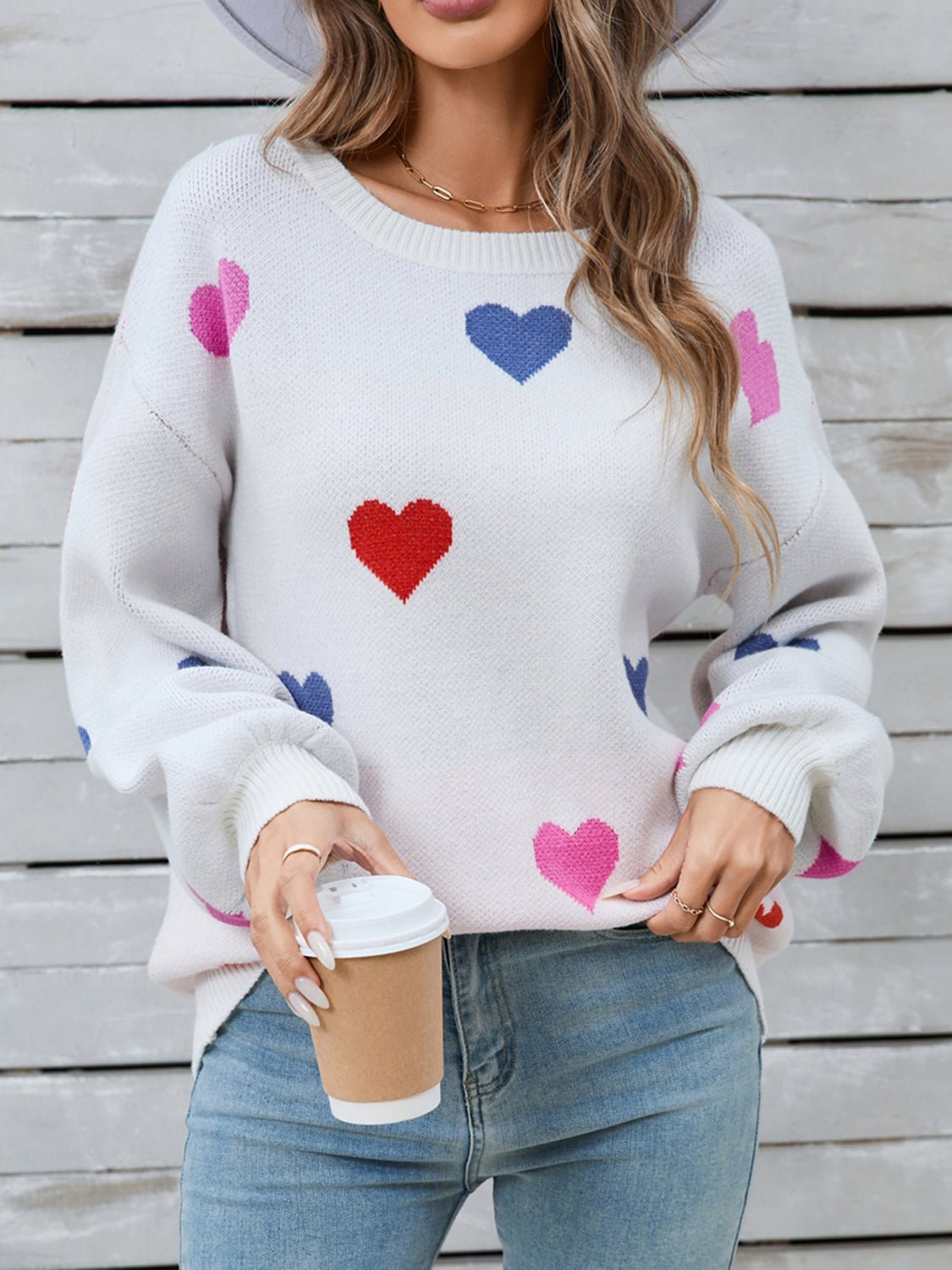 Angel Wings Heart Round Neck Long Sleeve Sweater | Trending Chic NZ