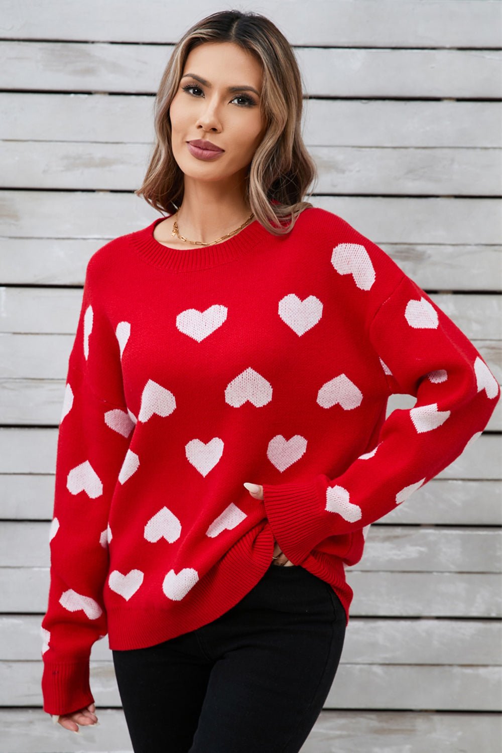 Angel Wings Heart Round Neck Long Sleeve Sweater | Trending Chic NZ