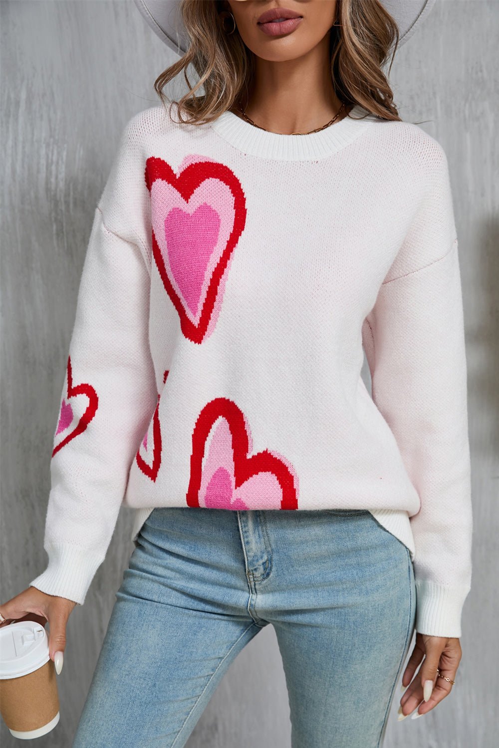 Angel Wings Heart Round Neck Long Sleeve Sweater | Trending Chic NZ