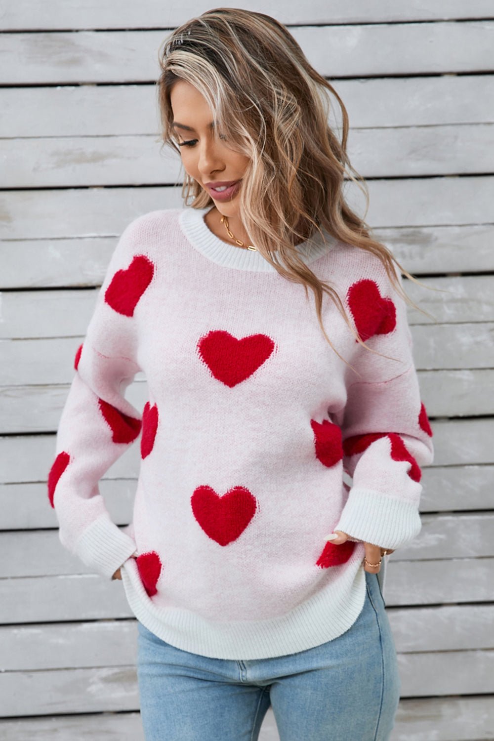 Angel Wings Heart Round Neck Long Sleeve Sweater | Trending Chic NZ