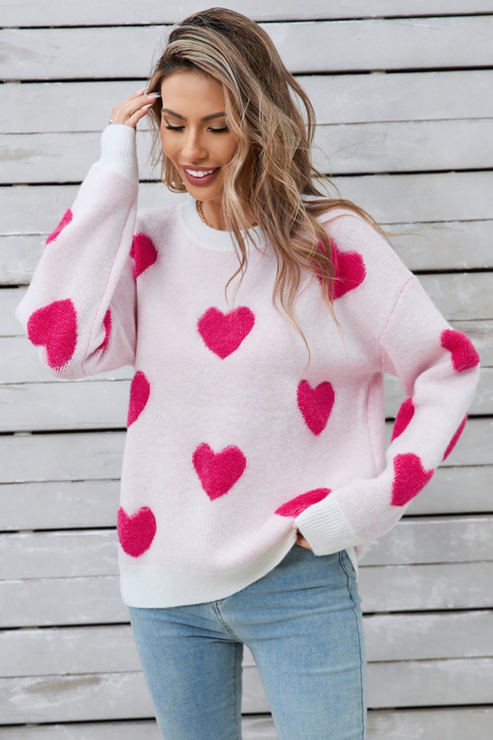 Angel Wings Heart Round Neck Long Sleeve Sweater | Trending Chic NZ