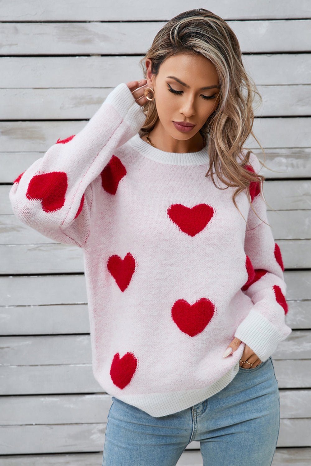 Angel Wings Heart Round Neck Long Sleeve Sweater | Trending Chic NZ