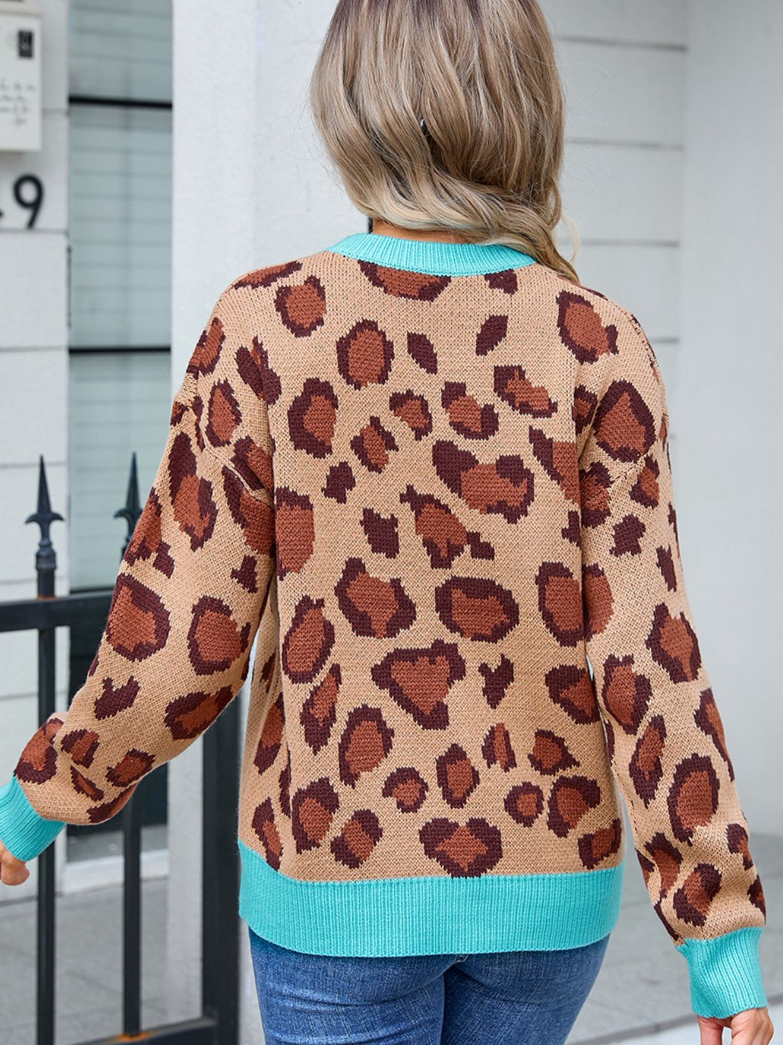 Angel Wings Leopard Round Neck Long Sleeve Sweater | Trending Chic NZ