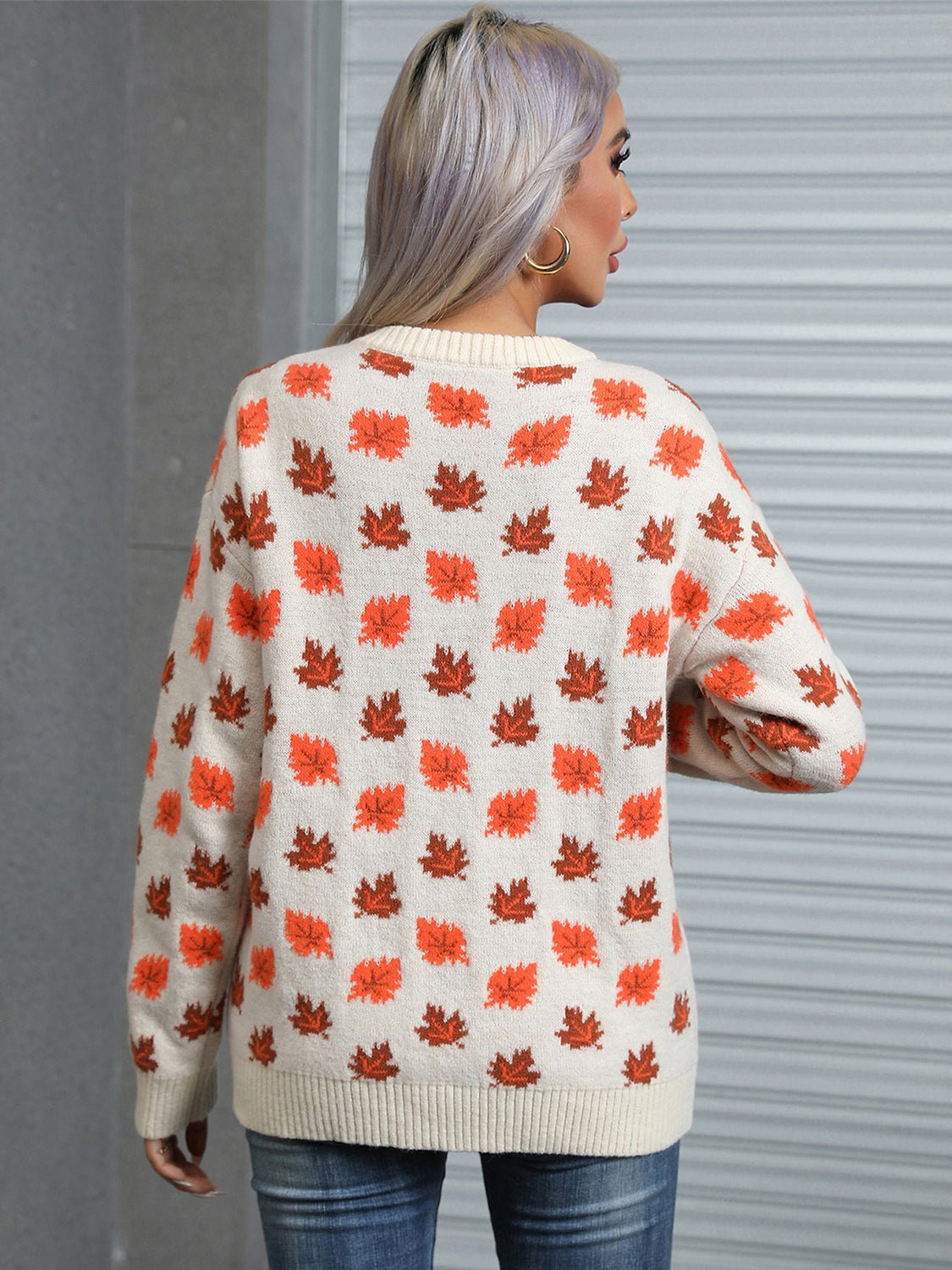 Angel Wings Maple Leaf Round Neck Long Sleeve Sweater | Trending Chic NZ