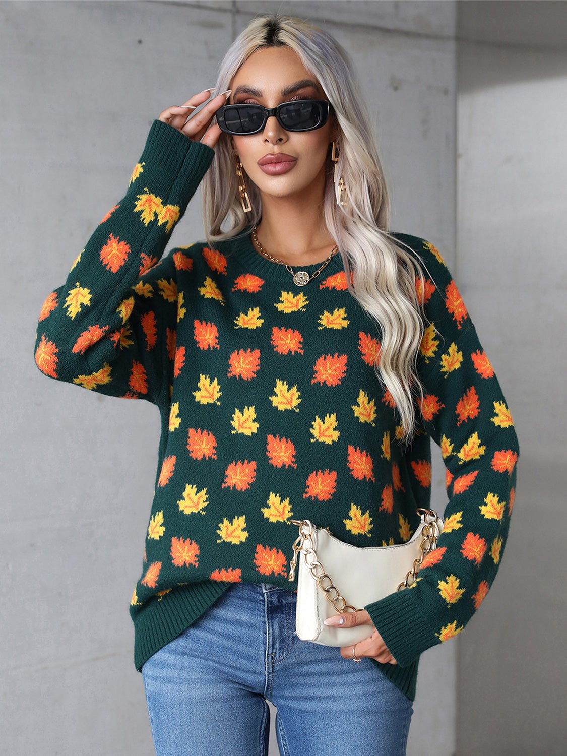 Angel Wings Maple Leaf Round Neck Long Sleeve Sweater | Trending Chic NZ