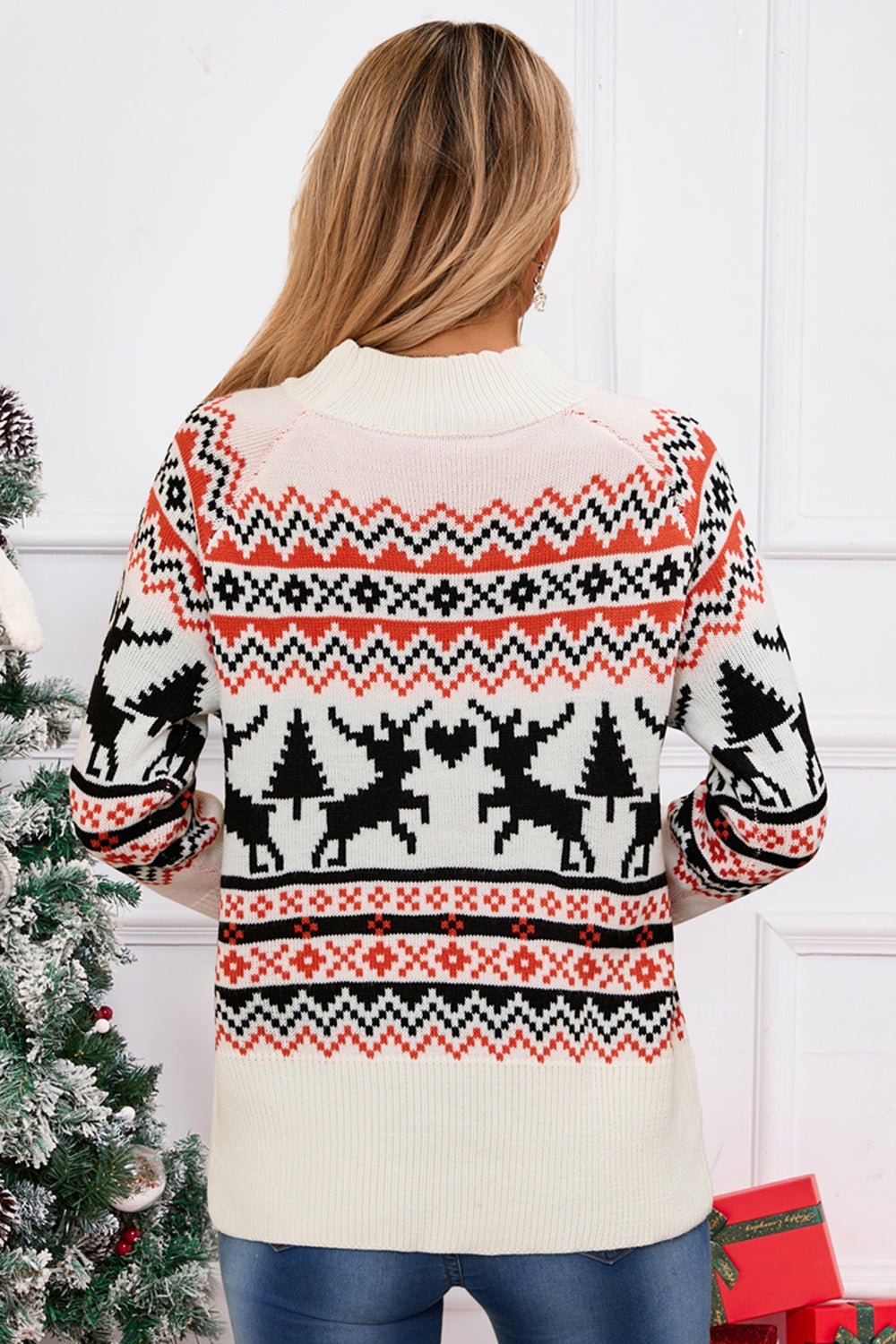 Angel Wings Reindeer Round Neck Long Sleeve Sweater | Trending Chic NZ