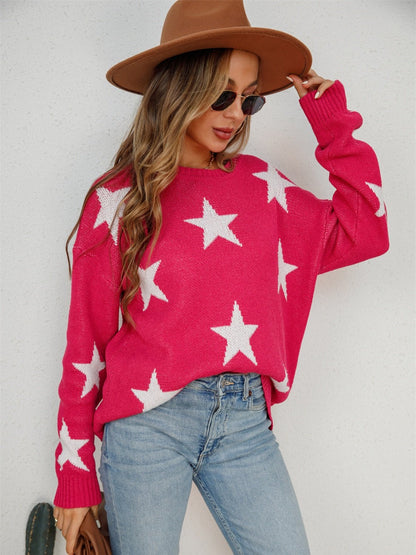 Angel Wings Star Round Neck Dropped Shoulder Sweater | Trending Chic NZ