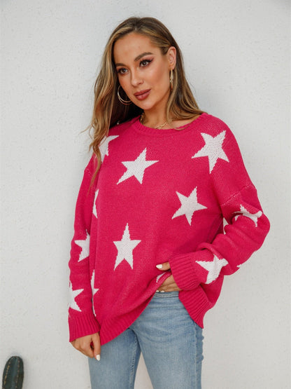 Angel Wings Star Round Neck Dropped Shoulder Sweater | Trending Chic NZ