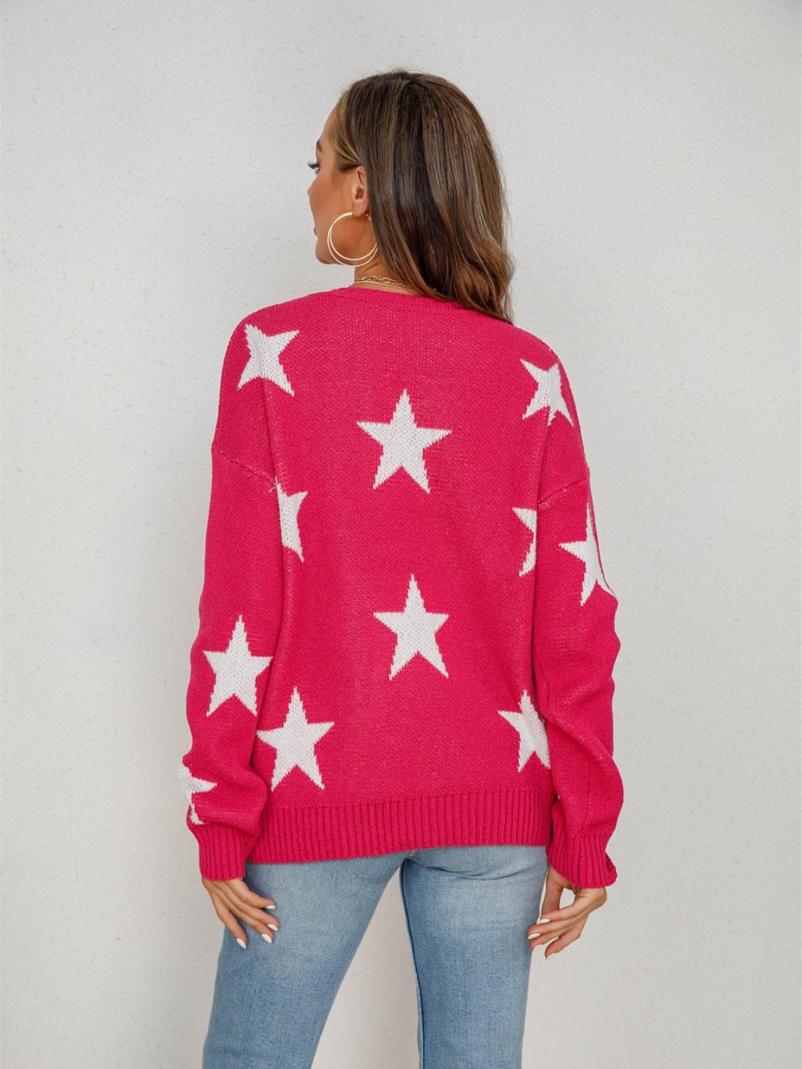 Angel Wings Star Round Neck Dropped Shoulder Sweater | Trending Chic NZ