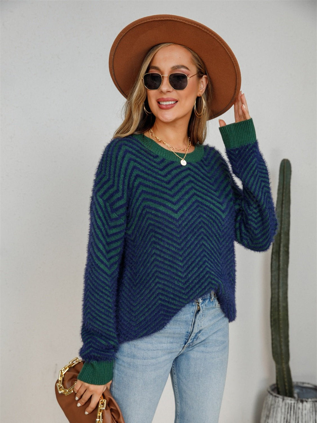 Angel Wings Striped Round Neck Dropped Shoulder Sweater | Trending Chic NZ