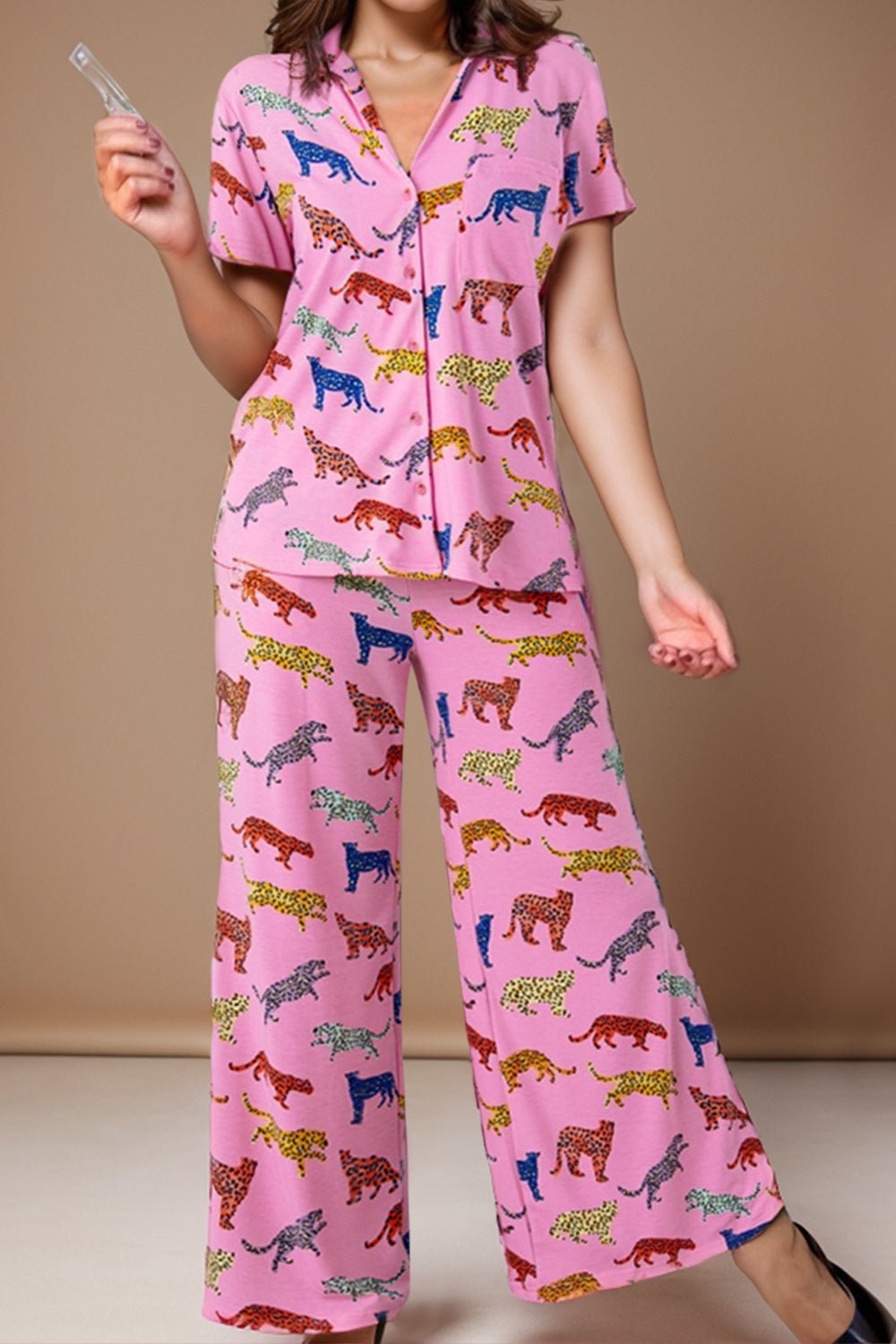 Animal Button Up Top and Pants Lounge Set | Trending Chic NZ