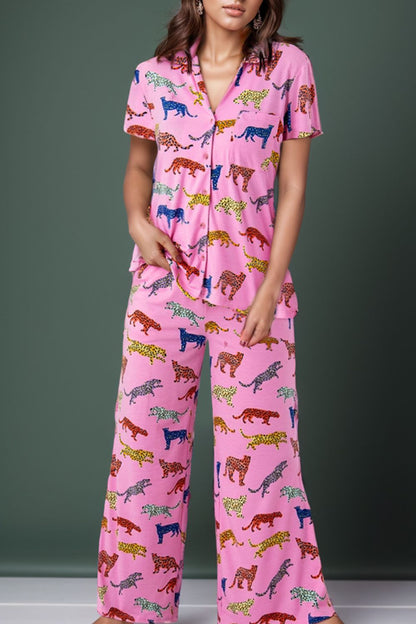 Animal Button Up Top and Pants Lounge Set | Trending Chic NZ