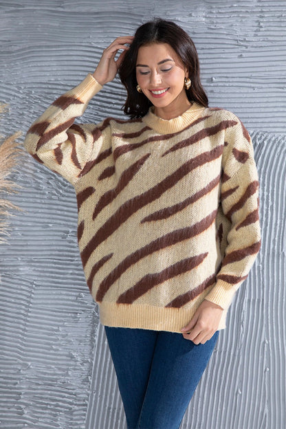 Animal Element Round Neck Dropped Shoulder Sweater | Trending Chic NZ