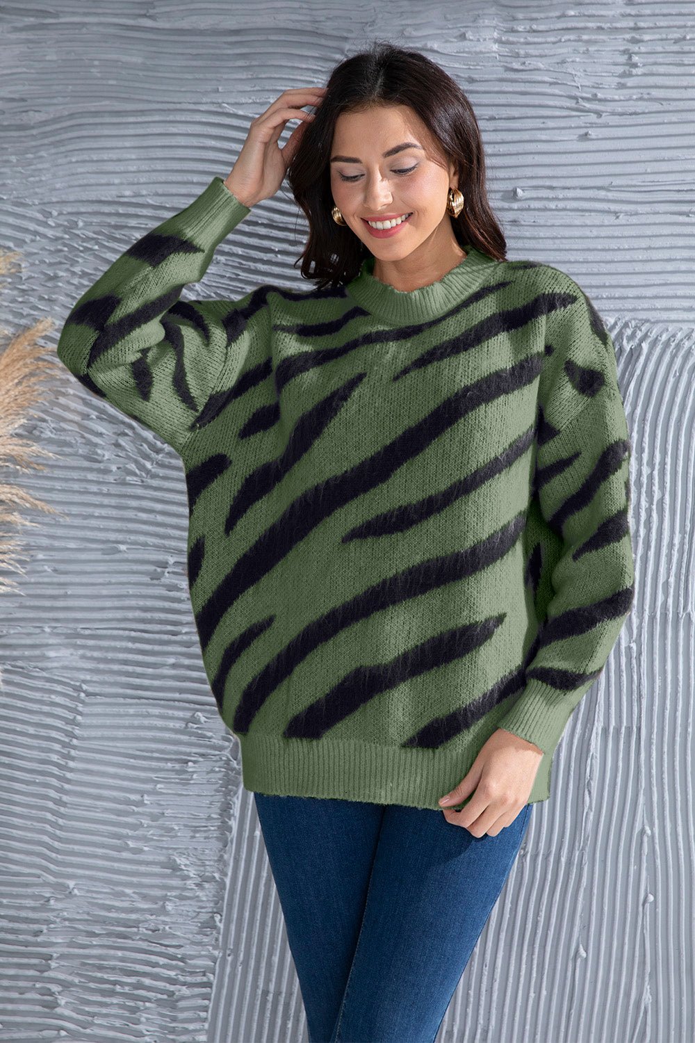 Animal Element Round Neck Dropped Shoulder Sweater | Trending Chic NZ