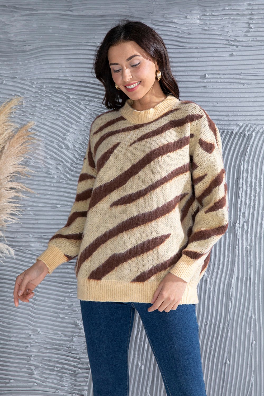 Animal Element Round Neck Dropped Shoulder Sweater | Trending Chic NZ